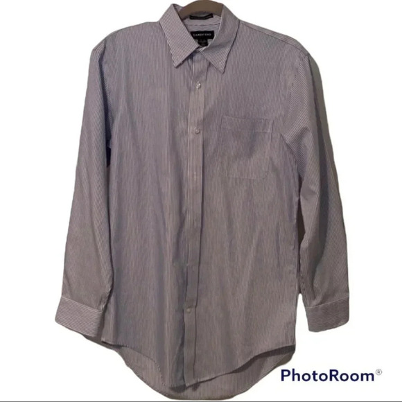 Land’s End Tailored Fit Shirt Pinpoint Navy 15-32 - Picture 1 of 7